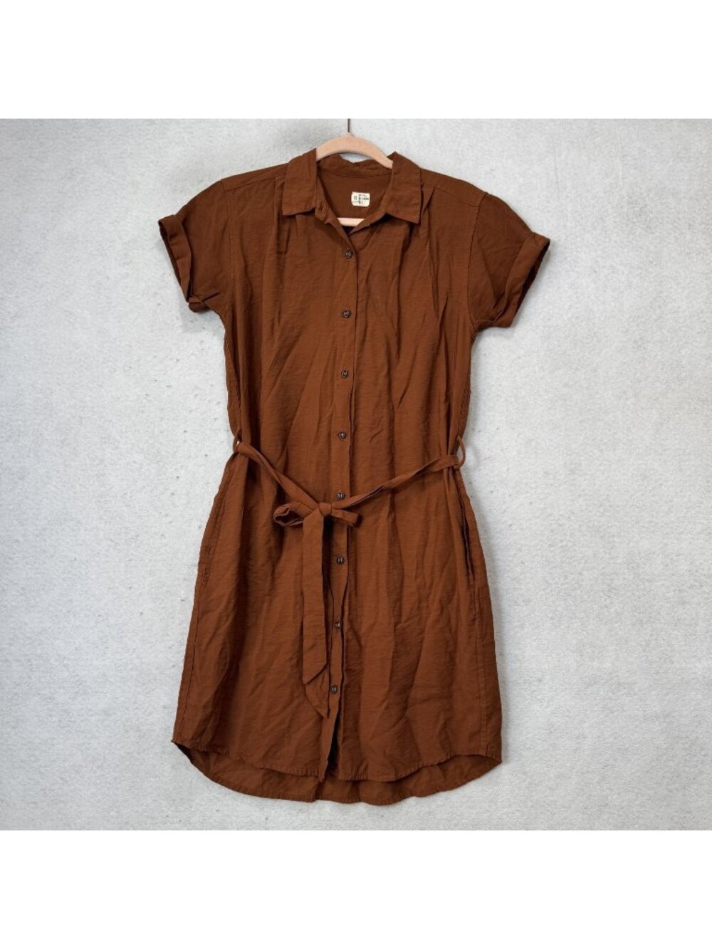 Bridge & Burn Shirt Dress Womens Small Brown Belted Button Front Knee Length